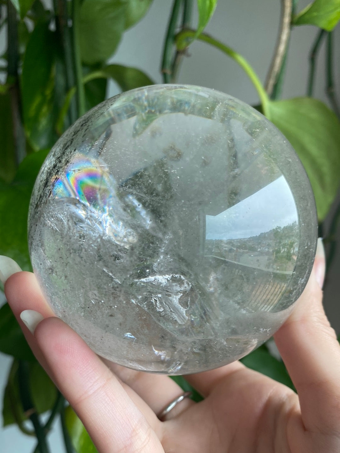 Large Garden Quartz Sphere with Rainbows