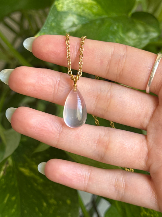 Rose Quartz Teardrop 925 Gold Vermeil Necklace