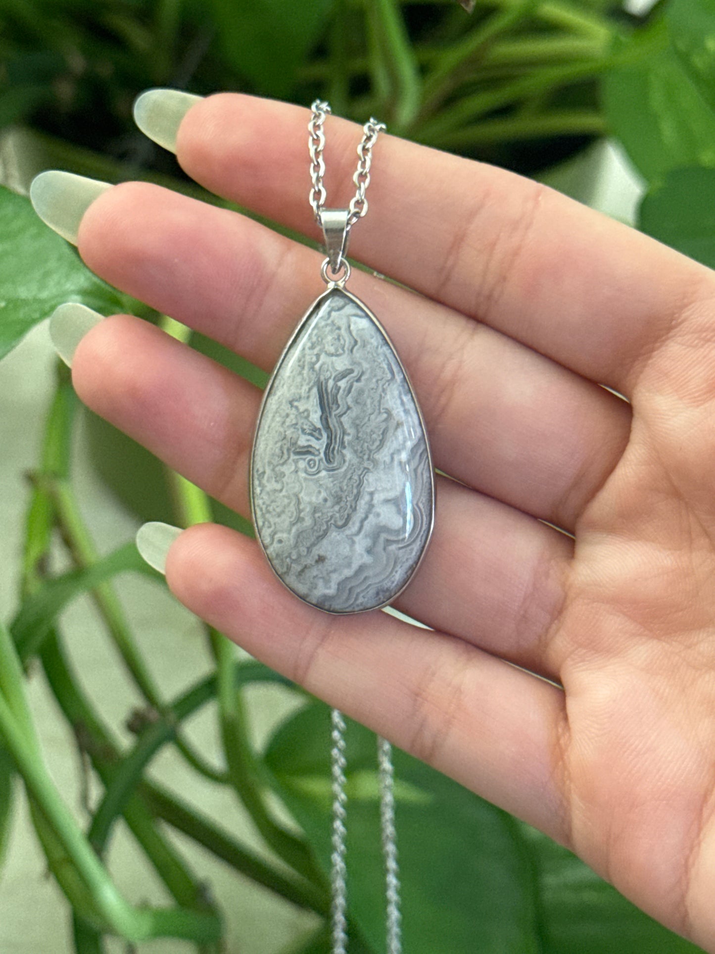 Grey Crazy Lace Tear Drop Necklace