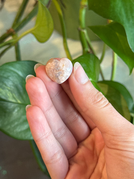 Pink & Blue Flower Agate Heart Mini Carving