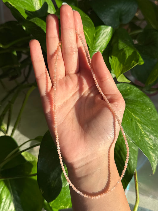 Peach Moonstone Dainty Faceted Beaded Necklace