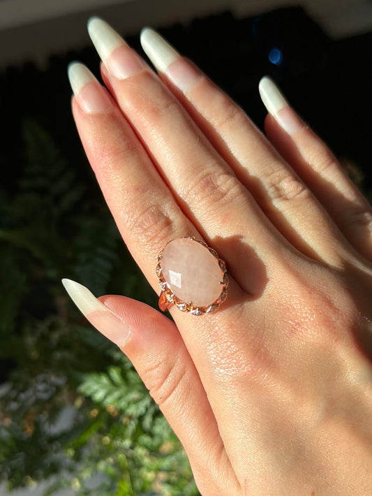 Faceted Rose Gold Rose Quartz Adjustable Ring