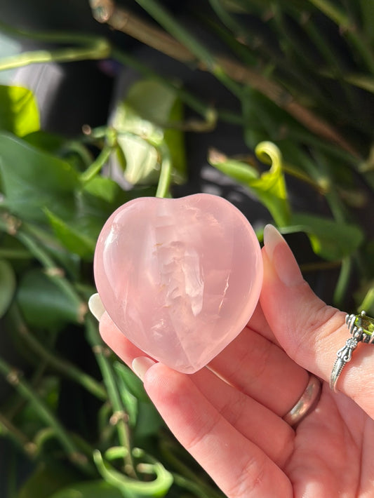 Chubby Rose Quartz Heart With Rainbows