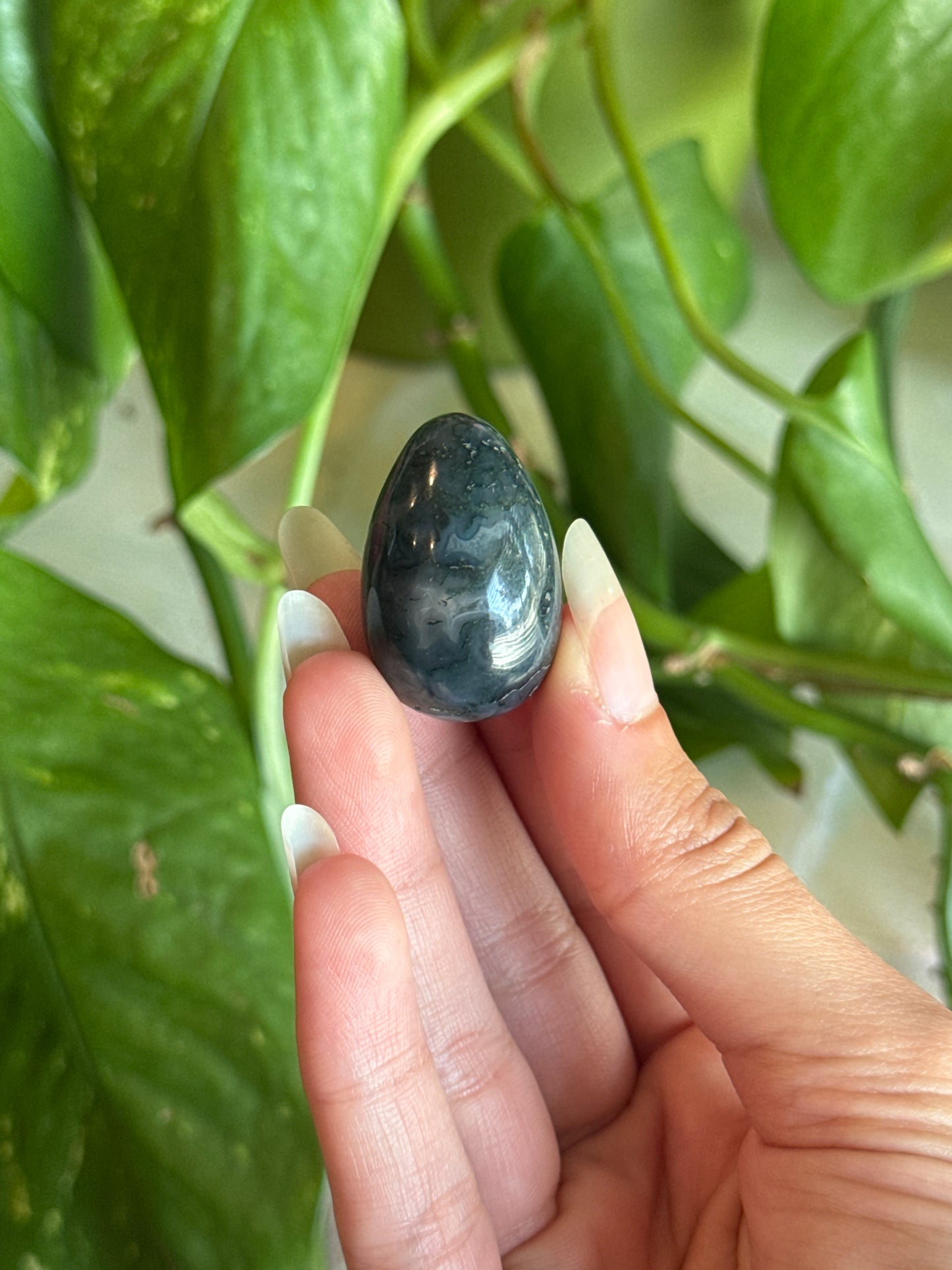 Moody Moss Agate Egg
