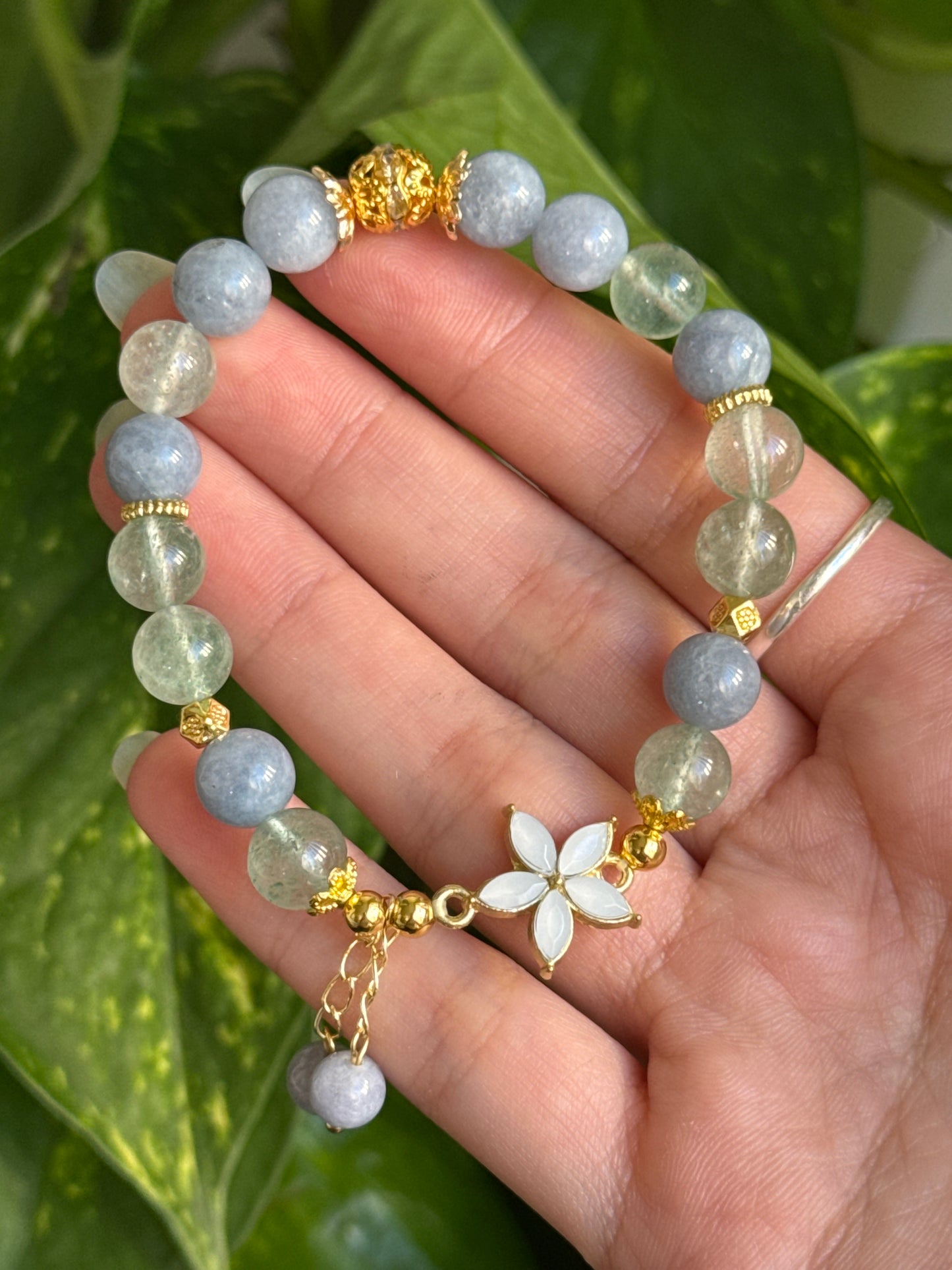 Angelite & Green Strawberry Quartz Bracelet