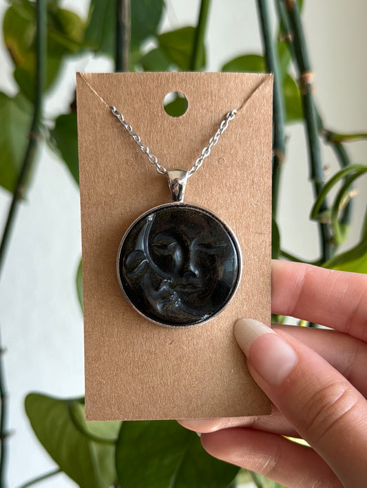 Gold Sheen Obsidian Moon Necklace