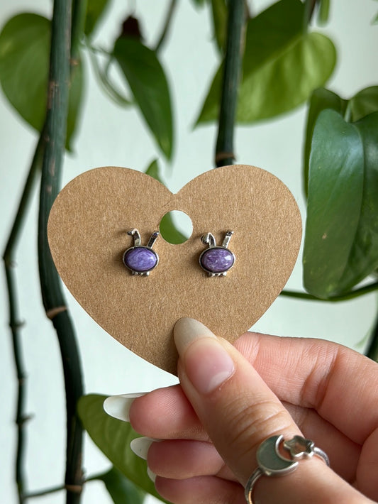 Charoite Bunny Stud Earrings