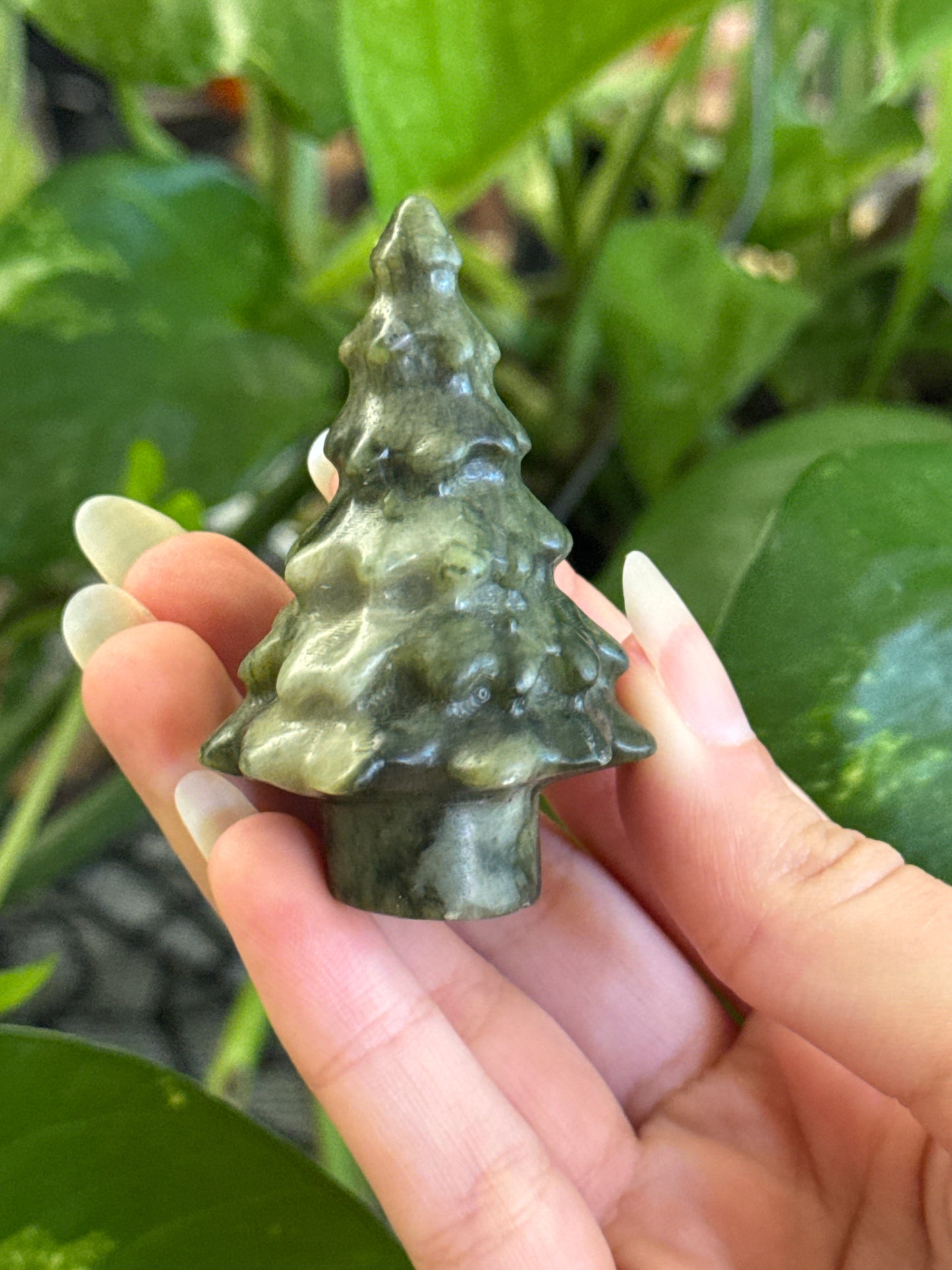 Green Jasper Pine Tree Carving (self standing)