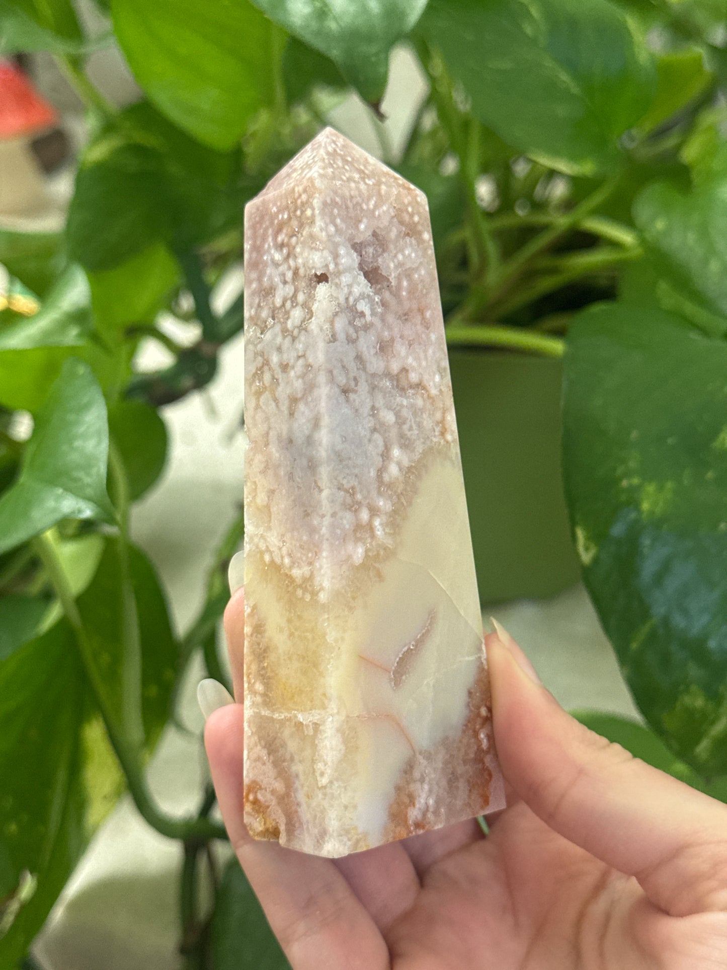 Flower Agate and Pink Amethyst Tower