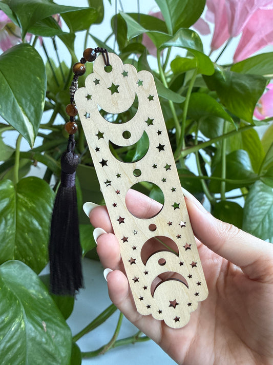 Tigers Eye Moon Phases Wood Bookmark