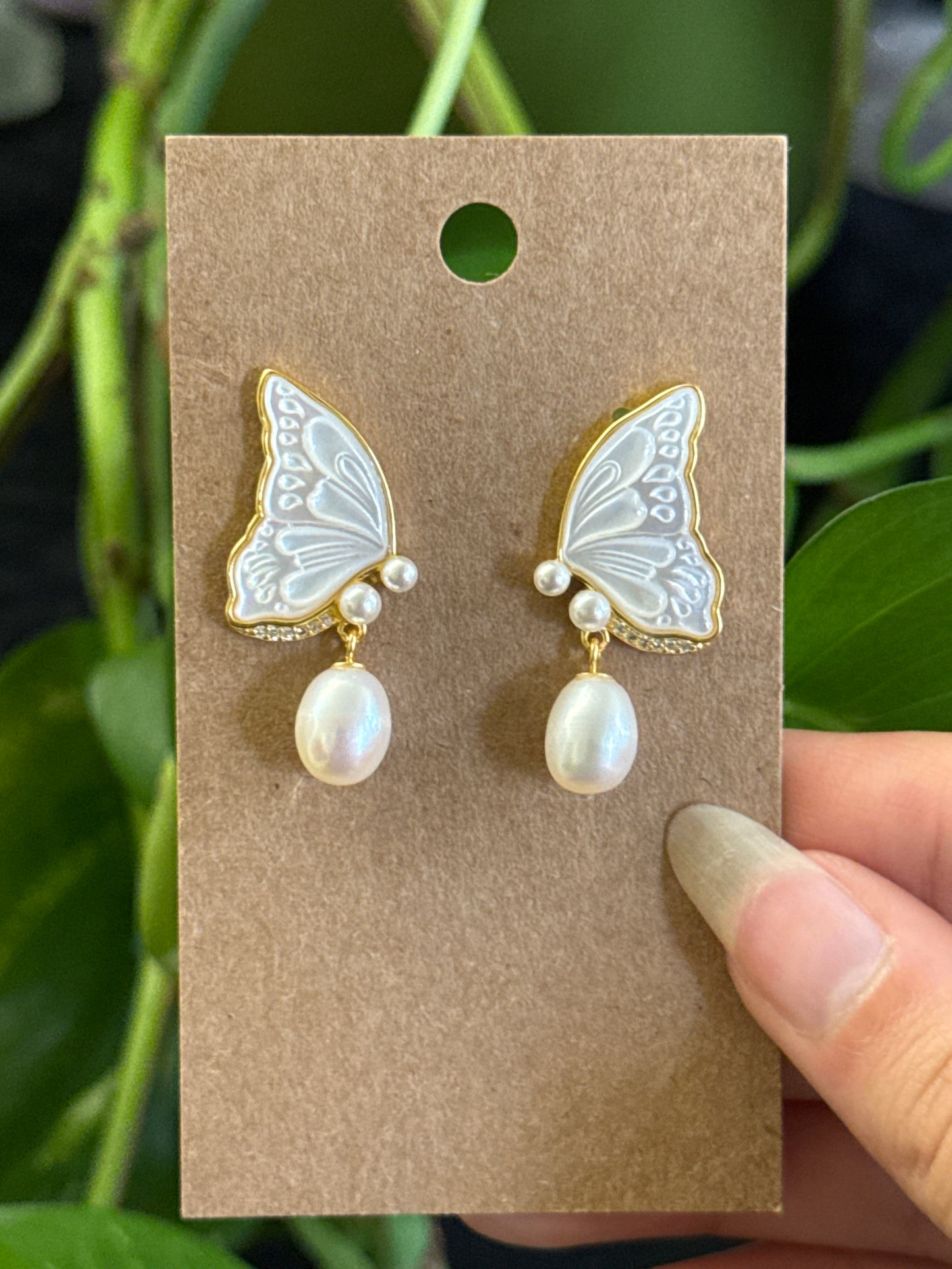 White Shell & Pearl 925 Sterling Silver with Gold Vermeil Earrings