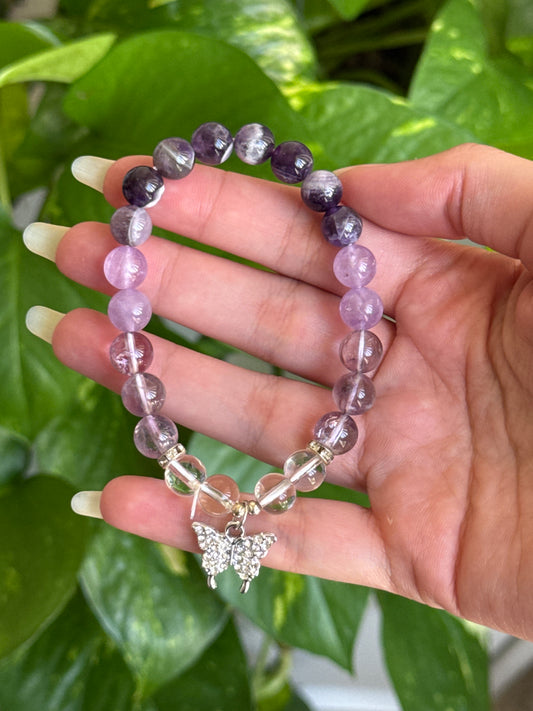 Amethyst & Clear Quartz Butterfly Bracelet