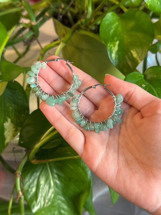 Green Aventurine Hoop Earrings
