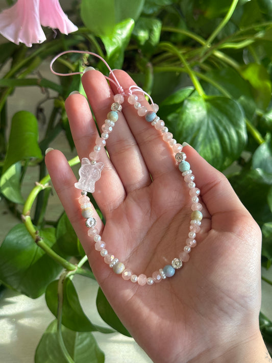 Kuromi Rose Quartz and Candy Agate Phone Charm
