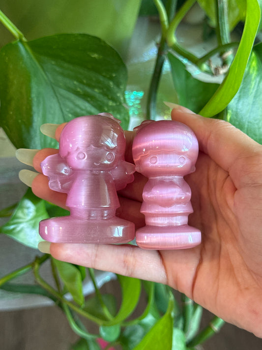 Pink Cats Eye Star Twins Carving