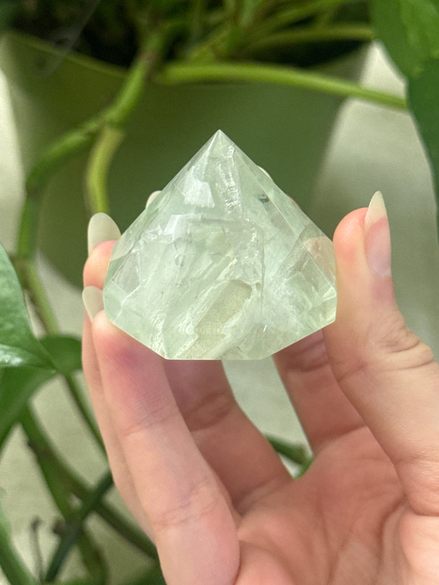 Green Fluorite Diamond With Unique Inclusions