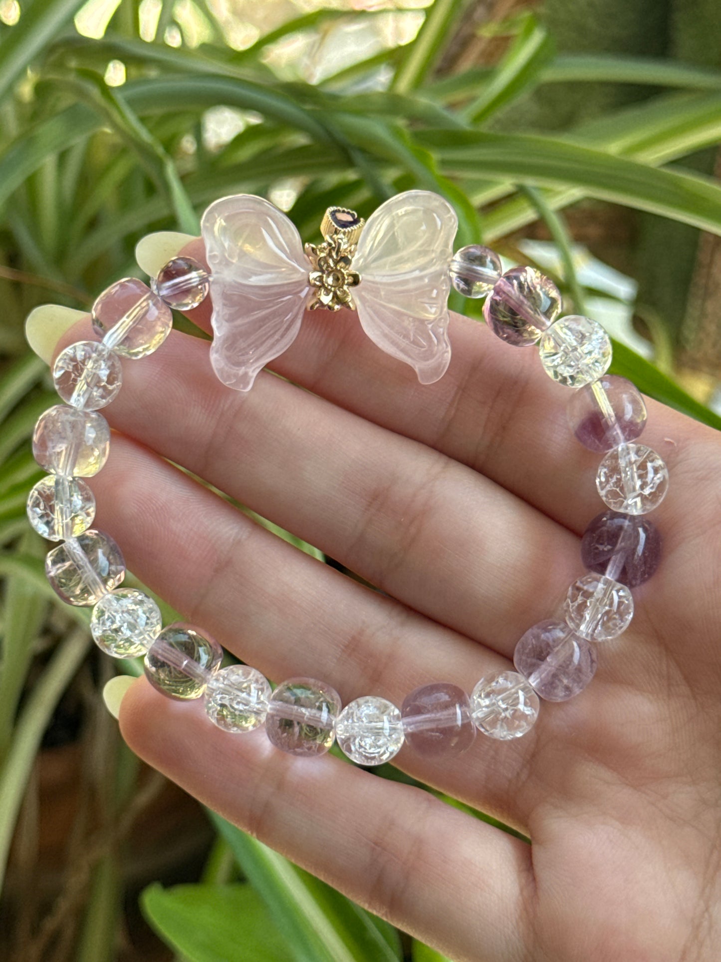 Clear Quartz & Amethyst & Rose Quartz Butterfly Bracelet