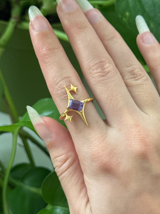Amethyst Gold Sparkle 925 Gold Vermeil Adjustable Ring