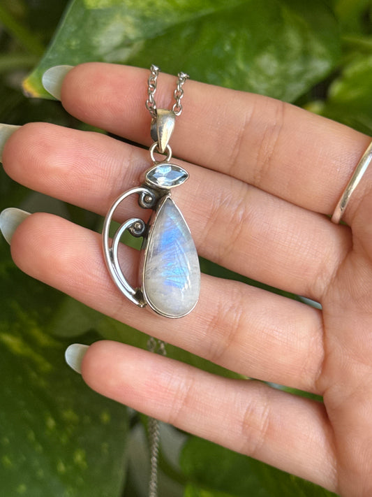 Moonstone & Blue Topaz 925 Sterling Silver Necklace