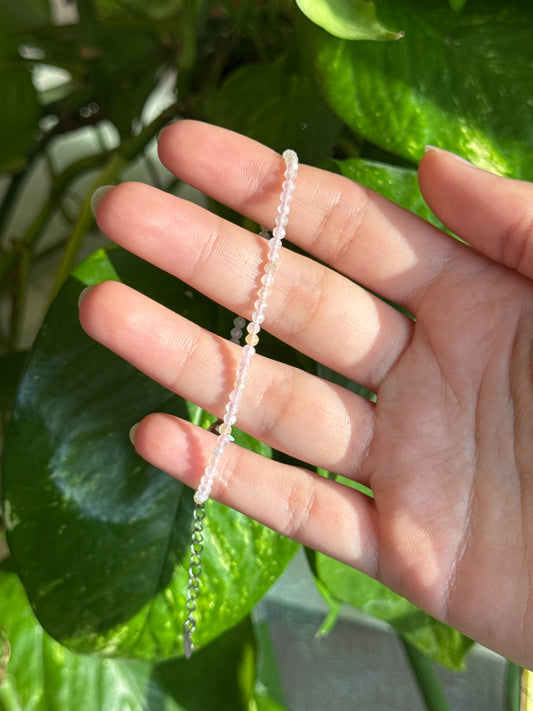 Morganite Beaded Dainty Silver Adjustable Bracelet