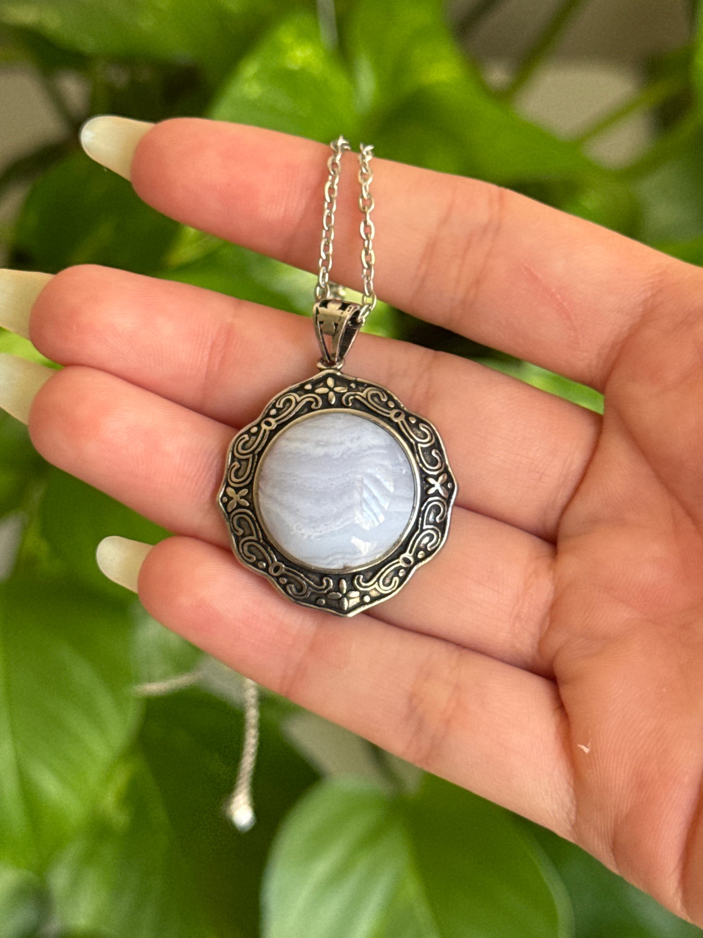 Blue Lace Agate Circle Necklace