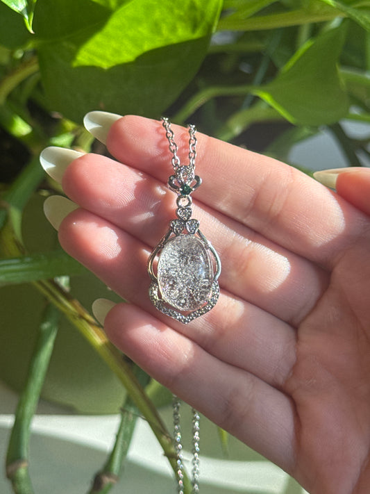 Gorgeous Grey Garden Quartz Lense Tear Drop Necklace