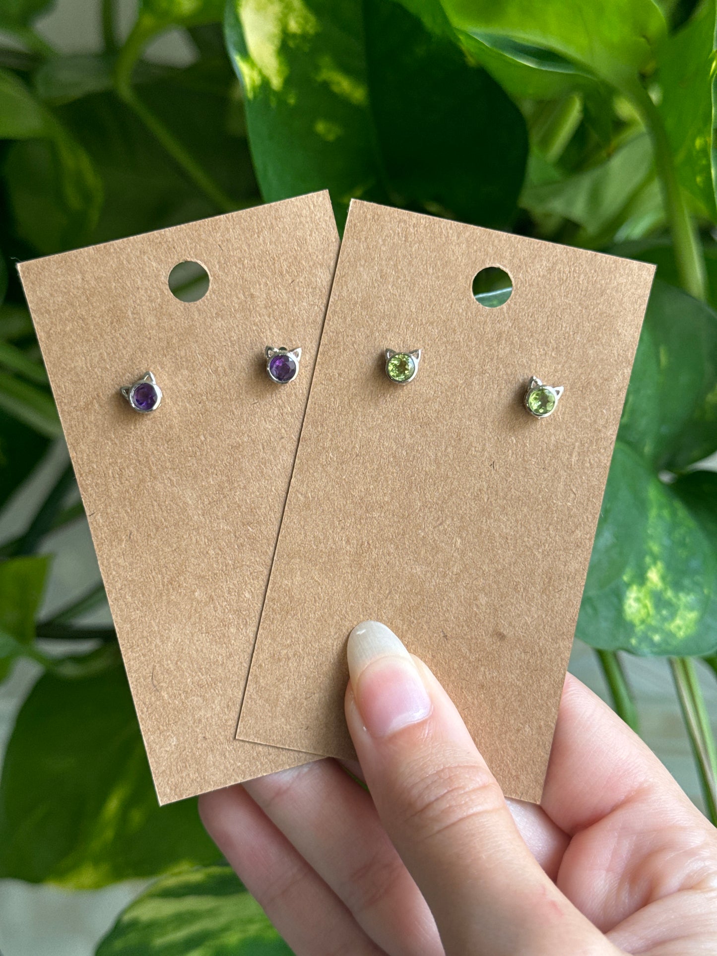 Amethyst & Peridot Cat Earrings