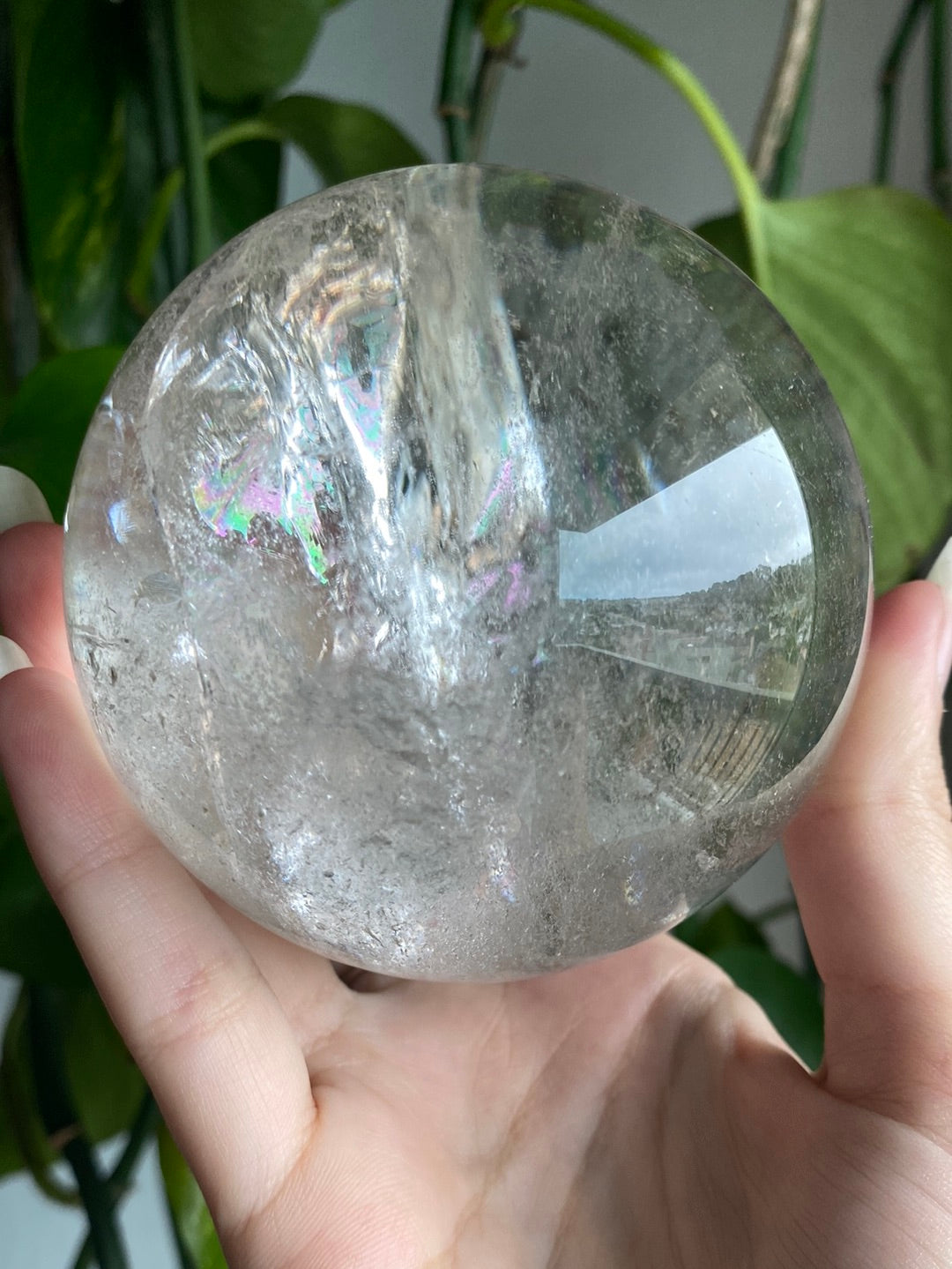 Large Garden Quartz Sphere with Rainbows