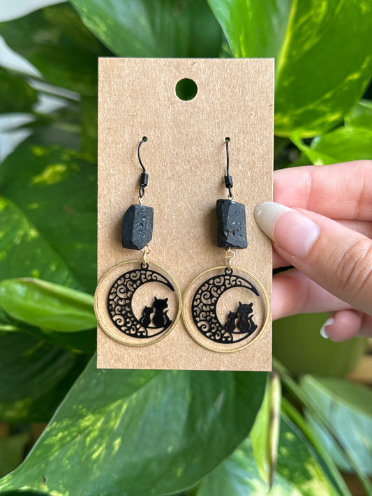 Lava Stone Kitty Moon Earrings