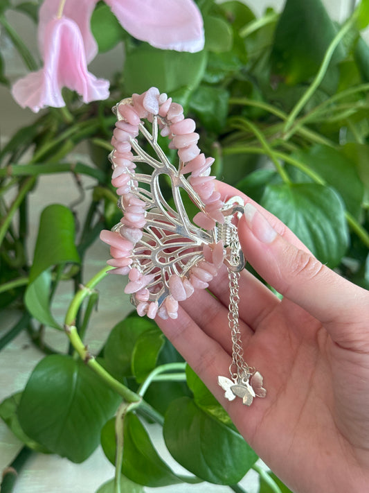 Pink Opal Silver Butterfly Claw Clip