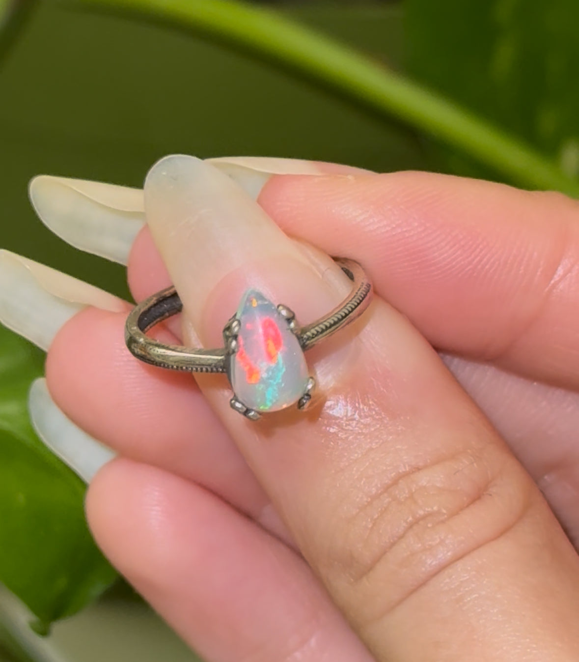 SUPER Flashy Ethiopian Opal Teardrop 925 Silver Adjustable Ring
