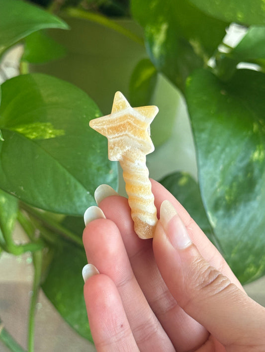 Orange Calcite Star Wand Carving
