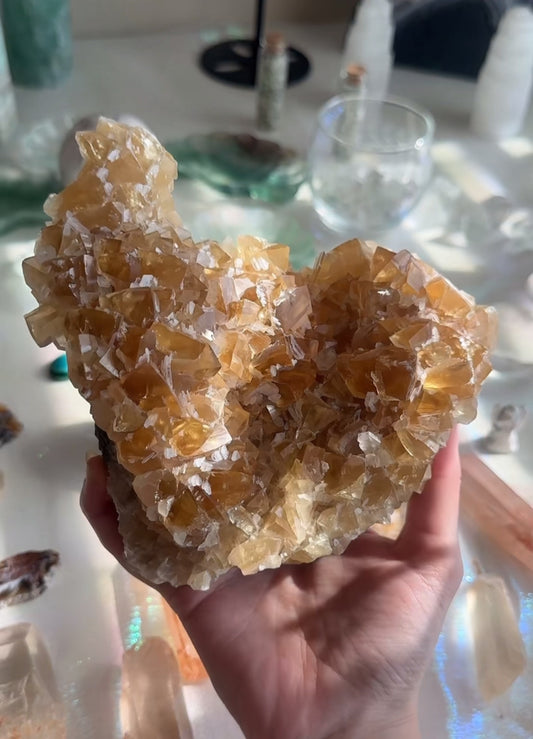 High Grade Cubic Golden Yellow Calcite Cubic Specimen with Rainbows