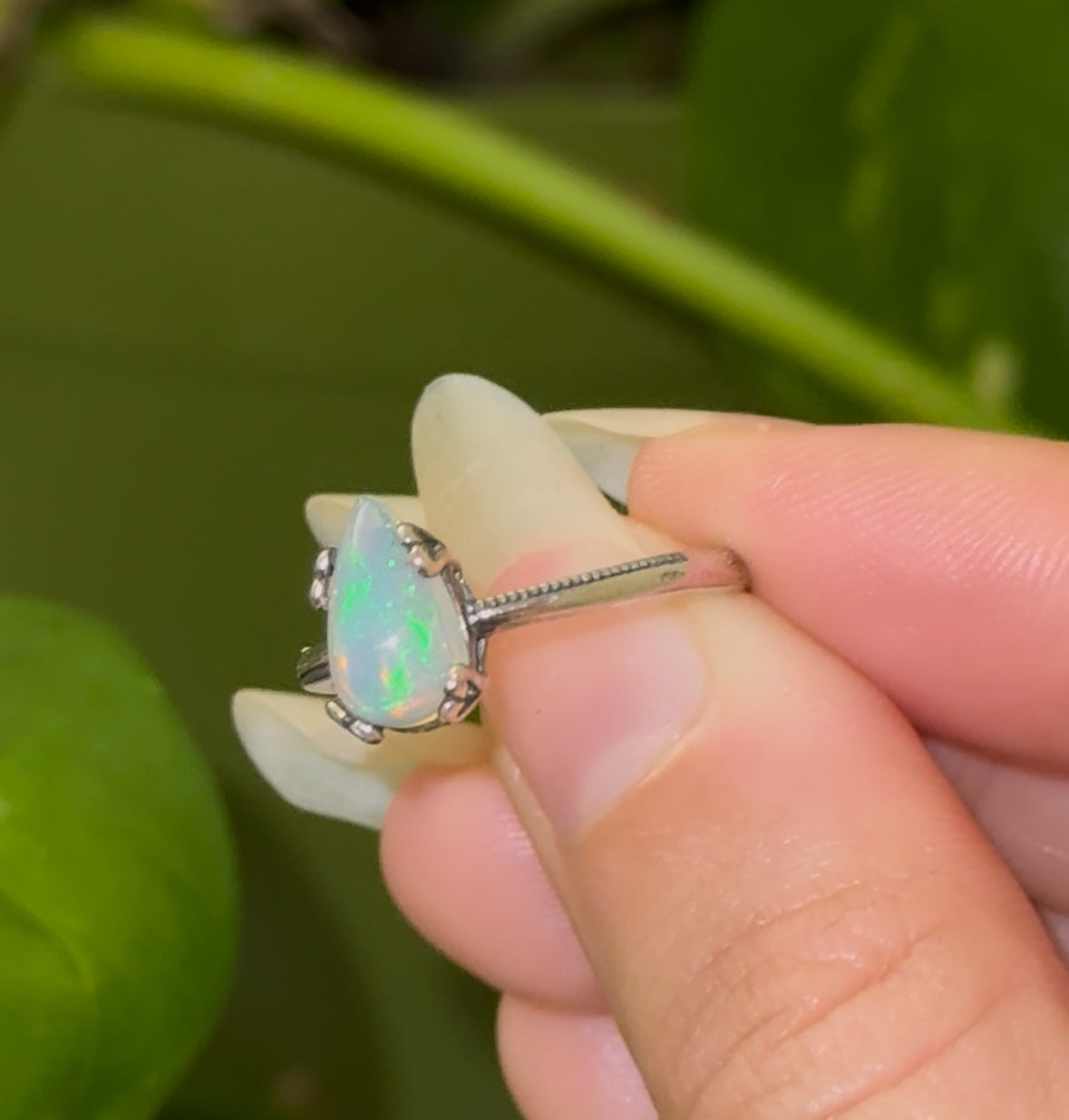 SUPER Flashy Ethiopian Opal Teardrop 925 Silver Adjustable Ring