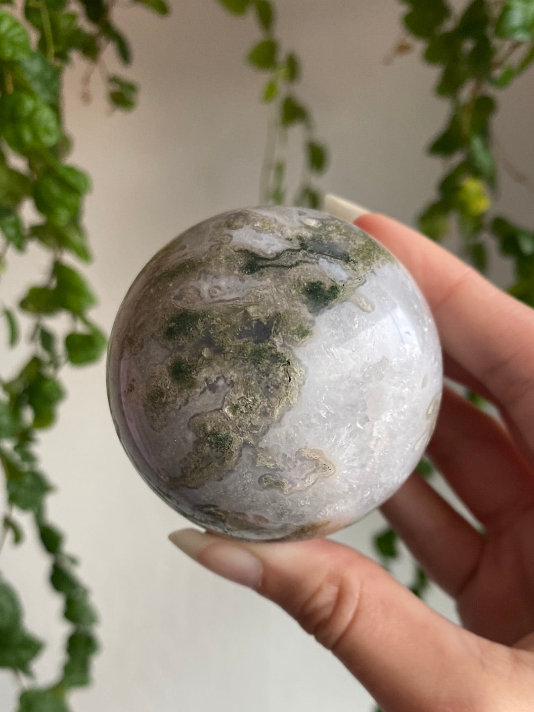 Medium Druzy Moss Agate Sphere