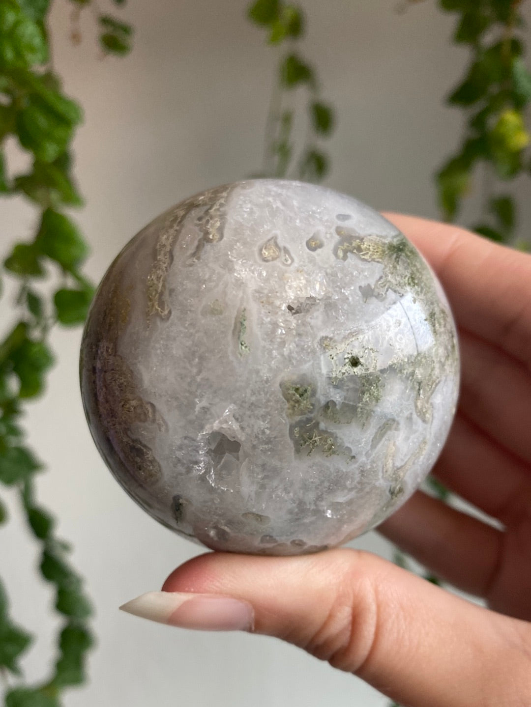 Medium Druzy Moss Agate Sphere