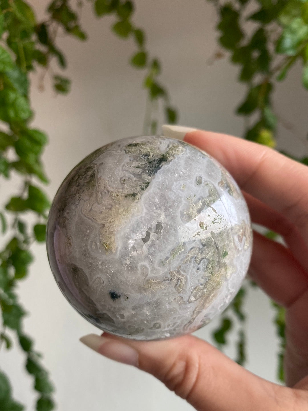 Medium Druzy Moss Agate Sphere